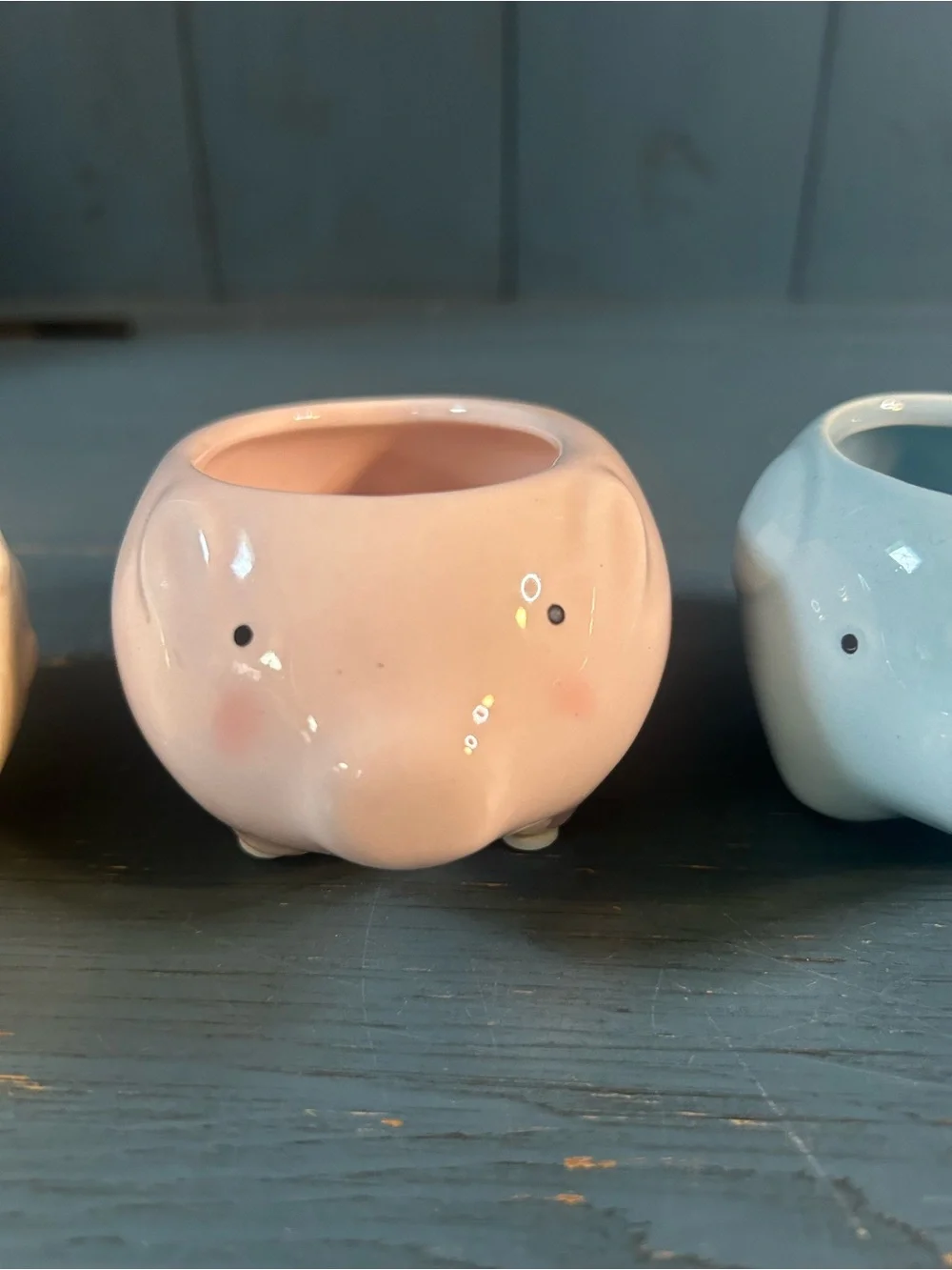 Pastel Animal Ceramic Mini Planter Set - Pink Pig, Yellow Hedgehog, & Blue Elep